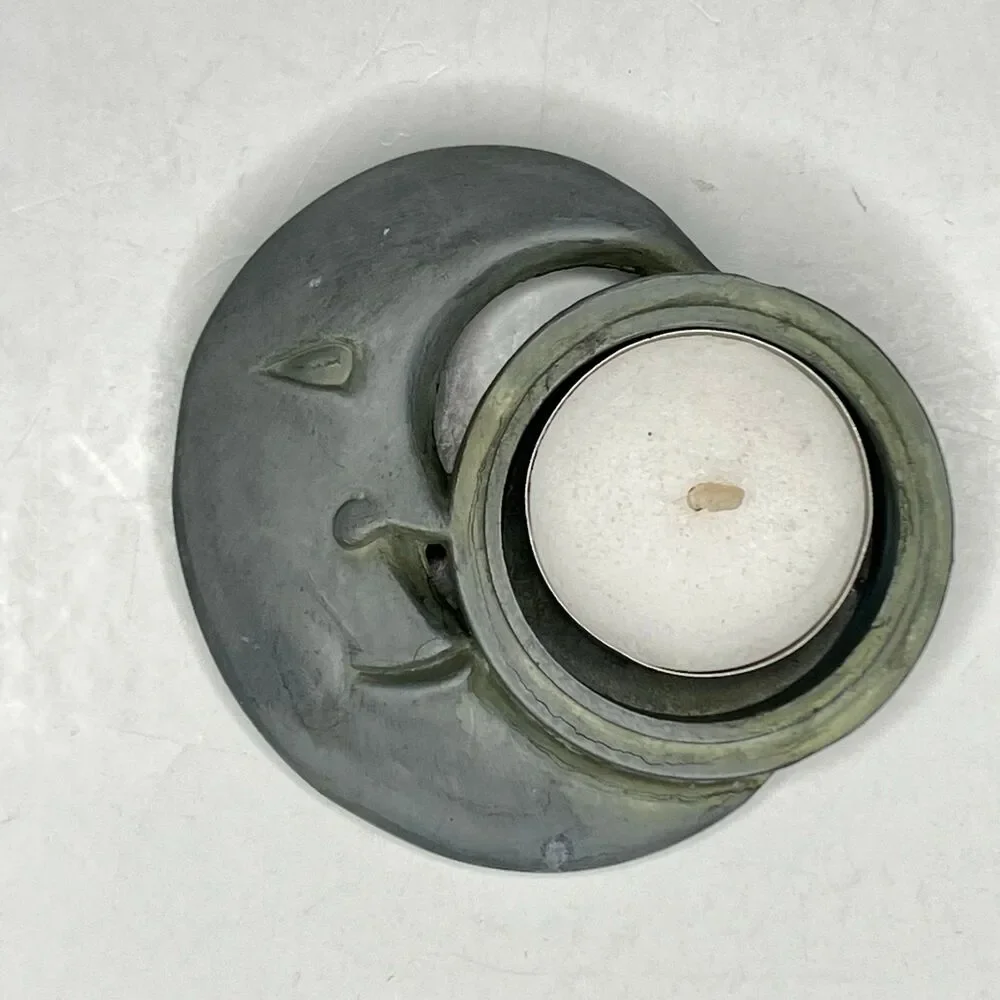 Pewter Celestial Moon Votive Tealight Candle Holder